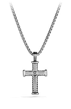 Sterling silver. Pavé diamonds, 0.18 total carat weight. Cross, 33.5 x 24mm. Please note: cross only; chain sold separately. Imported. >Diamond Guide Timeless Silver Cross Pendant Necklace, Timeless Silver Oval Pendant Jewelry, Elegant Stainless Steel Jewelry With Large Pendant, Formal White Gold Jewelry With Large Pendant, Modern Silver Diamond-shaped Jewelry, Silver Cross Pendant Necklace For Formal Occasions, White Gold Necklace With Large Cross Pendant, Elegant Polished Diamond-shaped Jewelry, Elegant Diamond-shaped Polished Jewelry