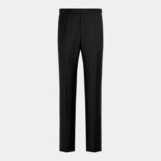 These black tuxedo trousers are tailored to a slim leg fit, offering a sleek and modern silhouette. Featuring a flat front and side adjusters for a refined appearance. Tuxedo Pants, Black Tuxedo, Chino Jeans, Slim Fit Suit, Slim Fit Pants, Wool Dress, Slim Pants, Trouser Suits, Chinos Pants