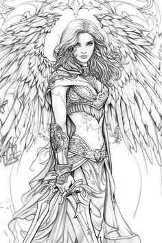 Embark on an epic coloring adventure with our Angel Warrior Coloring Page! This free printable features a powerful angel warrior ready to defend the realm. Perfect for fantasy enthusiasts of all ages, this coloring page offers a creative escape into a world of magic and adventure. #AngelWarrior #ColoringPage #FreePrintable #FantasyColoring #AdultColoring #KidsColoring #CreativeFun Detailed Coloring Pages For Adults, Angel Coloring Pages, Coloring Page Free Printable, Dragon Coloring Page, Dreamy Artwork, Angel Warrior, Adult Coloring Designs, Detailed Coloring Pages, Free Adult Coloring Pages