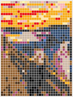 an image of the face of jesus made up of squares in different colors and sizes