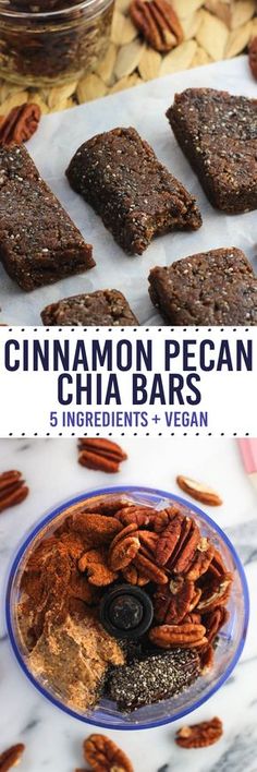 cinnamon pecan chia bars on a plate with nuts