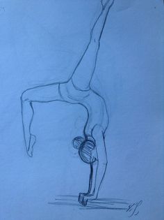 a drawing of a person doing a handstand on one leg and another hand in the other