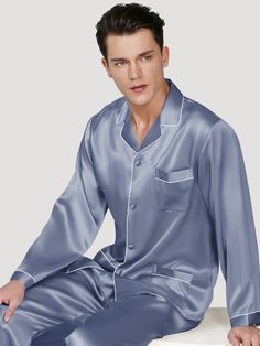 Crafted from soft 100% mulberry silk, the ultra soft men's silk pajama set ensures an exquisitely comfortable fit. A stylish sleepwear addition that's sure to have you relaxing in pure comfort. Silk Pajamas For Men, Pajama Men, Mens Silk Pajamas, Pajamas For Men, Silk Loungewear, Silk Robe Long, Silk Pjs, Silk Pajamas Women, Silk Nightwear