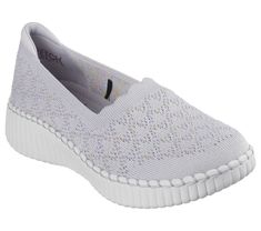 Look stylish all around with flexible easy-wearing comfort in Skechers Wilshire Blvd - Power Play. This casual vegan design features a Stretch Fit crochet knit upper with a scalloped instep, midsole stitching trim, and a cushioned Skechers Air-Cooled Memory Foam comfort insole. | Skechers Women's Wilshire Blvd - Power Play Slip-On Shoes | Medium Width | Skechers Air-Cooled Memory Foam comfort insole | Stretch Fit design for sock-like comfort | Crafted with 100% vegan materials | Crochet knit upp Vegan Design, Shoe Technology, Wide Shoes, Skechers Women, Look Stylish, Shopping Hacks, Slip On Shoes, New Product, Design Features