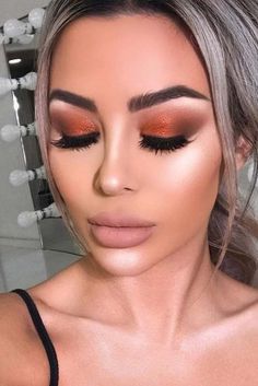 Makeup With Orange Dress, Burnt Orange Eye Makeup, Makeup For Orange Dress, What Is Makeup, Lipstick Pictures, Orange Eye Makeup, Homecoming Makeup Ideas, Orange Lipstick