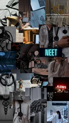 a collage of images with the words neft on them and some people in white lab coats