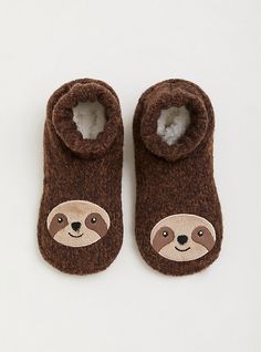 These ultra cozy socks will make your feet so comfy, you may risk feeling like a sloth in your own home, snuggled up on the couch. One size fits most. No-slip grips. Shell: acrylic/polyester/nylon/spandex; lining: polyester. Wash cold; dry low. Imported. The best plus size women's sloth slipper socks in brown. Torrid is your destination for cozy fall and winter clothes to keep you warm and comfortable. Sloth Socks, A Sloth, Slippers Pattern, Cozy Socks, Slipper Socks, Winter Clothes, Cozy Fall, Own Home, Sloth