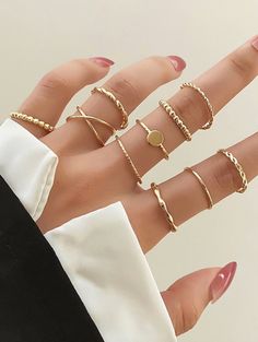 10pcs Metal Simple Personality & Fresh Geometric Rings Matching Ring Set, Gold Finger Rings, Geometric Ring, Gold Ring Sets, Finger Rings, Matching Rings, Minimalist Rings, Colorful Heart, Trendy Jewelry