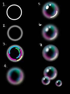 an image of soap bubbles in different shapes and sizes on a black background with numbers