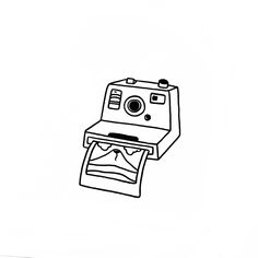 a black and white drawing of a polaroid camera