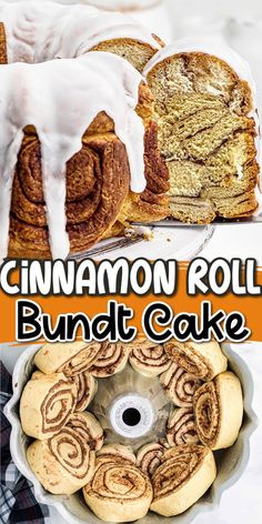 cinnamon roll bundt cake with icing on top