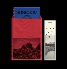 an open notebook with two pictures on the front and one in the back that says, sunroom