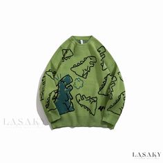 Lasaky - Cute Dinosaur Cartoon Knitted Sweater for Couples - Loose-Fit Pullover for Stylish Outfits Male Sweaters, Dinosaur Sweater, Dinosaur Cartoon, Hiphop Streetwear, Estilo Harajuku, Sweater Streetwear, Oversized Sweater Women, Pull Oversize, Oversize Casual