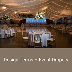 a banquet hall with tables and chairs set up for an event