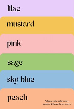 the words in different colors are arranged on top of each other, including pink, sage, sky blue, peach and lilac