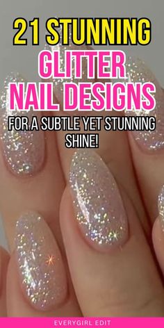 Snow Sparkle Nails, Winter White Glitter Nails, How To Add Glitter To Nails, Simple Christmas/new Years Nails, Silver Nails Ideas Glitter, Subtle Sparkly Nails, Glitter Nails With French Tip, Unicorn Dust Nails, Glitter Xmas Nails