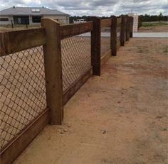 the fence is made of wood and has a wire mesh design on it, along with two posts