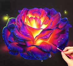 three different pictures of a flower with lights in the middle and on the bottom, there is an image of a rose that appears to be lit up