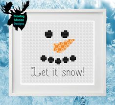 a cross - stitch pattern with the words let it snow written in black and orange