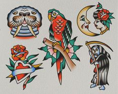 an assortment of tattoos on a white background