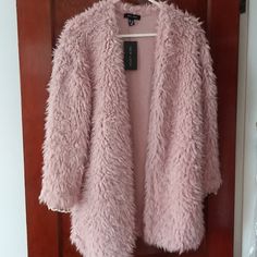 Pink Fuzzy Sweater Jacket/Cardigan Cozy Long Spring Coat, Long Sleeve Pink Outerwear For Fall, Trendy Long Sleeve Winter Outerwear, Pink Long Coat For Cold Weather, Trendy Long Sleeve Outerwear For Cold Weather, Pink Long Sleeve Winter Outerwear, Cozy Pink Winter Outerwear, Pink Fuzzy Sweater, Jacket Cardigan