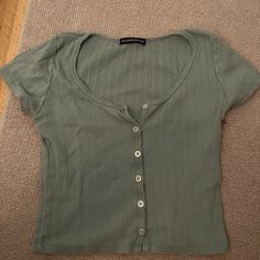 Not Sold Anywhere Super Rare Brandy Melville Henley Top Never Worn Perfect Condition- Price Negotiable Brandy Clothes, Zelly Top, Brandy Melville Shirts, Tops Brandy Melville, Church Clothes, Brandy Melville Top, Modest Fits, Long Tank Tops, Sage Color