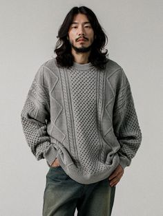 Composition : Cotton 60% Acrylic 40%Color : GrayCountry of Origin : KOREA Casual Gray Cable Knit Sweater, Cozy Gray Cable Knit Sweater, Gray Cable Knit Tops, Men’s Grey Cable Knit Sweater, Knitwear, Cable, Composition, Mens Outfits, Collar