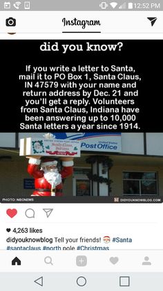 santa clause holding up a post office sign in front of a building with the caption did you know? if you write a letter to santa, mail it to ppq