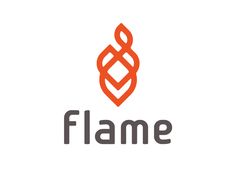 the flame logo is shown in orange and gray, with an abstract design on it