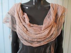 Vintage  cotton \ lace wrap or scarf.  Can be worn in lots of ways. A pretty mushroom colour. Dimensions: Length: 86 Inches.    Width: 16 Inches. Made in France Evening Scarf, Boho Scarf, Boho Scarfs, Pink Scarf, Lace Wrap, Pink Scarves, Lace Scarf, Vintage Scarf, Vintage Cotton