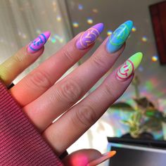 Rainbow Nail Art, Neon Green Nails, April Nails, Cute Nail, Cute Summer Nails, Gel Art, Bright Nails, Rainbow Nails