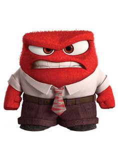 an angry looking red monster wearing a tie and shirt with his hands in his pockets