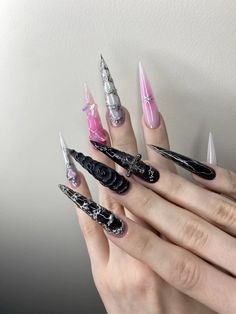 тгк: mendeku Manicure Nail Designs, Goth Nails, Pink Acrylic Nails, Cute Acrylic Nails, Nail Manicure, Beauty Cosmetics, Nail Tech, Swag Nails