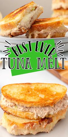 there is a sandwich with tuna on it and the words, best grilled tuna melt