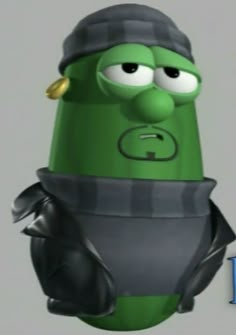 a green cartoon character with an evil look on his face