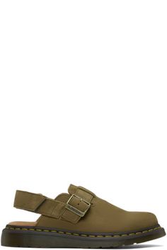 Dr. Martens - Green Jorge II Slingback Mules Suede Slingback Sandals With Buckle Closure, Slingback Mules, Goodyear Welt, Dr. Martens, Antique Gold, Loafers, Buckle, Free Shipping, Green