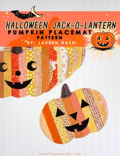 the halloween jack - o'lanterner pumpkins are made from patchwork fabric