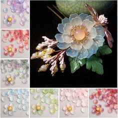 many different flowers and leaves are shown in this collage