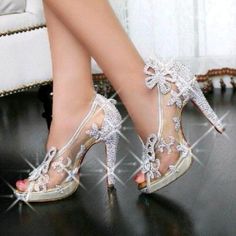 Hak Tinggi, Butterfly Shoes, High Heel Dress, Cinderella Shoes, Prom Heels, Crystal Shoes, Prom Shoes