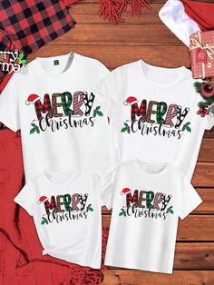 Oversized Boys' Round Neck Short Sleeve Letter Print Casual T-Shirt White   Short Sleeve Fabric Christmas,Letter,Plants  Slight Stretch  Tween Boys Clothing, size features are:Bust: ,Length: ,Sleeve Length: Personalized Christmas Shirts, Christmas Tee Shirts, Happy Birthday Lettering, Simple T Shirt, Christmas Tshirt, Fabric Letters, Simple Tshirt, Christmas Lettering, Casual T Shirt