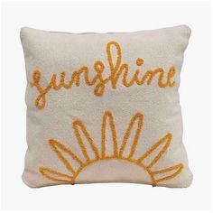 sunshine embroidered pillow Yellow Decorative Pillows, Yellow Pillows, Woven Pillows, Creative Co Op, Cotton Throw Pillow, Embroidered Pillow, Cotton Pillow, Decorative Throws, My New Room