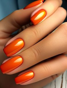 Orange Nails Orange Nail Polish Colors, Red Orange Nails Design, Gel Nails Orange, Orange Red Nails, Orange Nails Ideas, Red Orange Nails, Fingernail Ideas, Orange Ombre Nails, Fly Nails