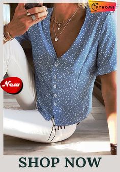 Polka Dots Casual Buttoned Blouse Polka Dots Fashion, Summer Colors, Portal, Shirt Blouses, Blouses For Women, Polka Dots, Color Blue, Online Store, Top Blouse