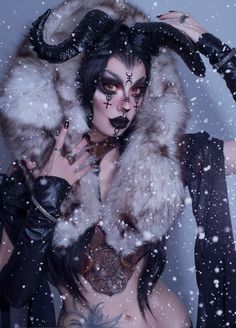 Womens Krampus Costume, Krampus Photoshoot, Witchy Makeup, Diy Christmas Art, Pagan Christmas, Creepy Christmas, Warrior Women, Dark Christmas