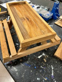 the table is made out of wood and ready to be finished with some glue on it