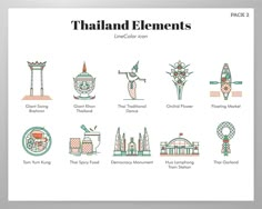 the thailand elements line - color icon set