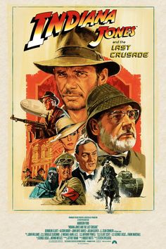 indiana jones and the last crushade movie poster with two men in hats on each side