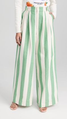 Fast Free Shipping & Free Returns on Mira Mikati Striped Wide Leg Pleat Front Trousers at Shopbop. Shop new arrivals from Mira Mikati at Shopbop.com Cotton Palazzo Pants, Bright Pants, Cuffed Trousers, Mira Mikati, Satin Trousers, Striped Wide Leg Pants, New Today, Solid & Striped, Sweaty Betty