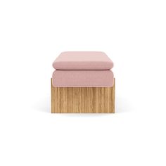 a small stool with a wooden base and pink fabric on it's back end