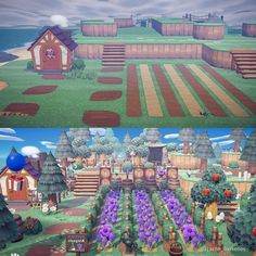 two different views of the same farm in animal crossing